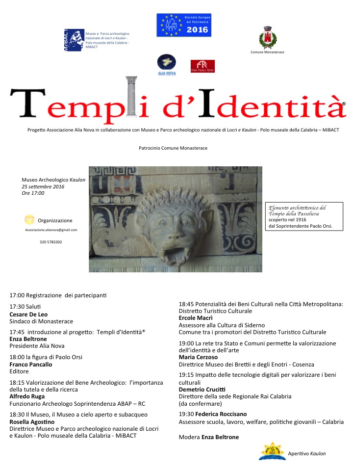 Templi d'Identità - Museo Archeologico Kaulon 25 settembre ore 17:00